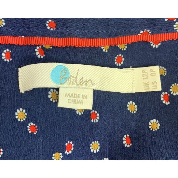 Boden Navy Blue Floral Sheath Dress UK12 US8 Adjustable Front Tie & Button Up - Picture 9 of 11